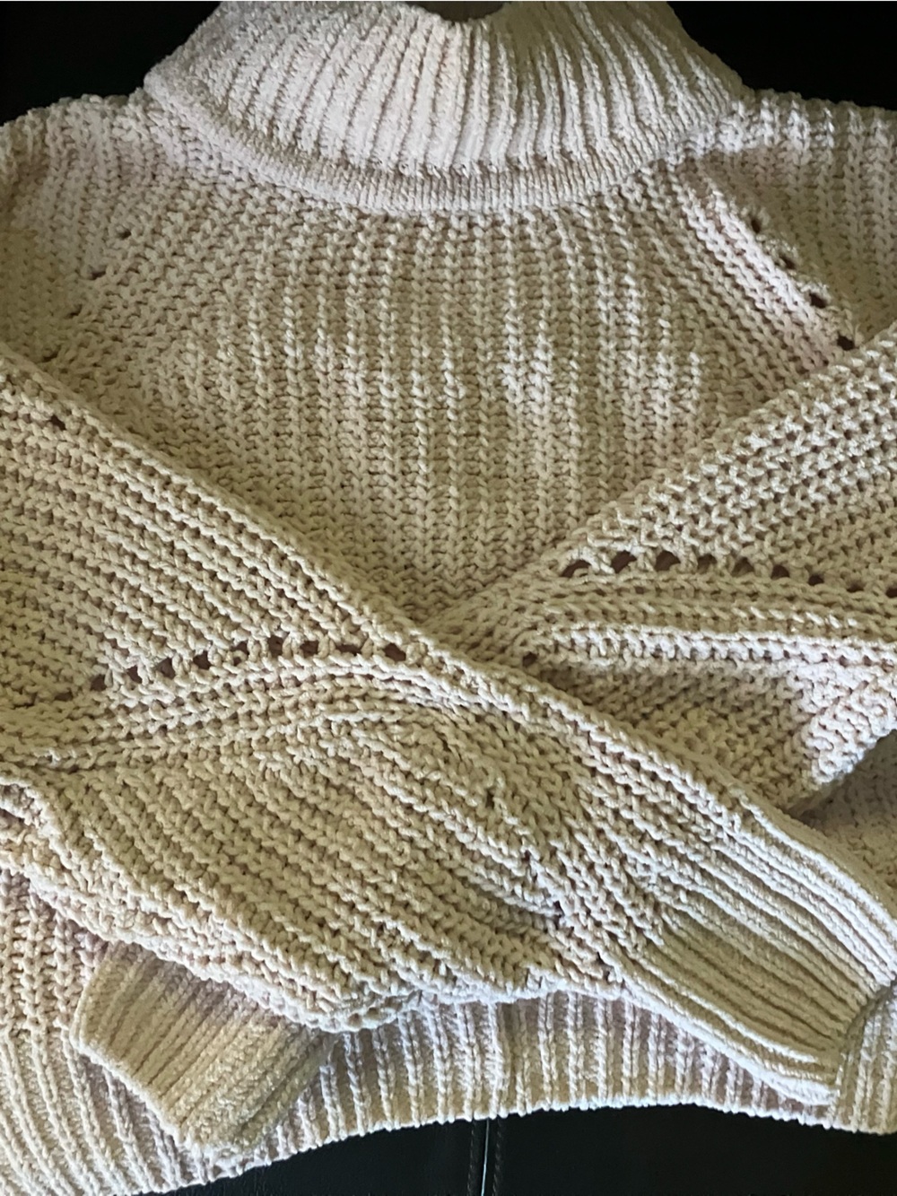 Double Zero Light Pink Cable-Knit Turtleneck Sweater